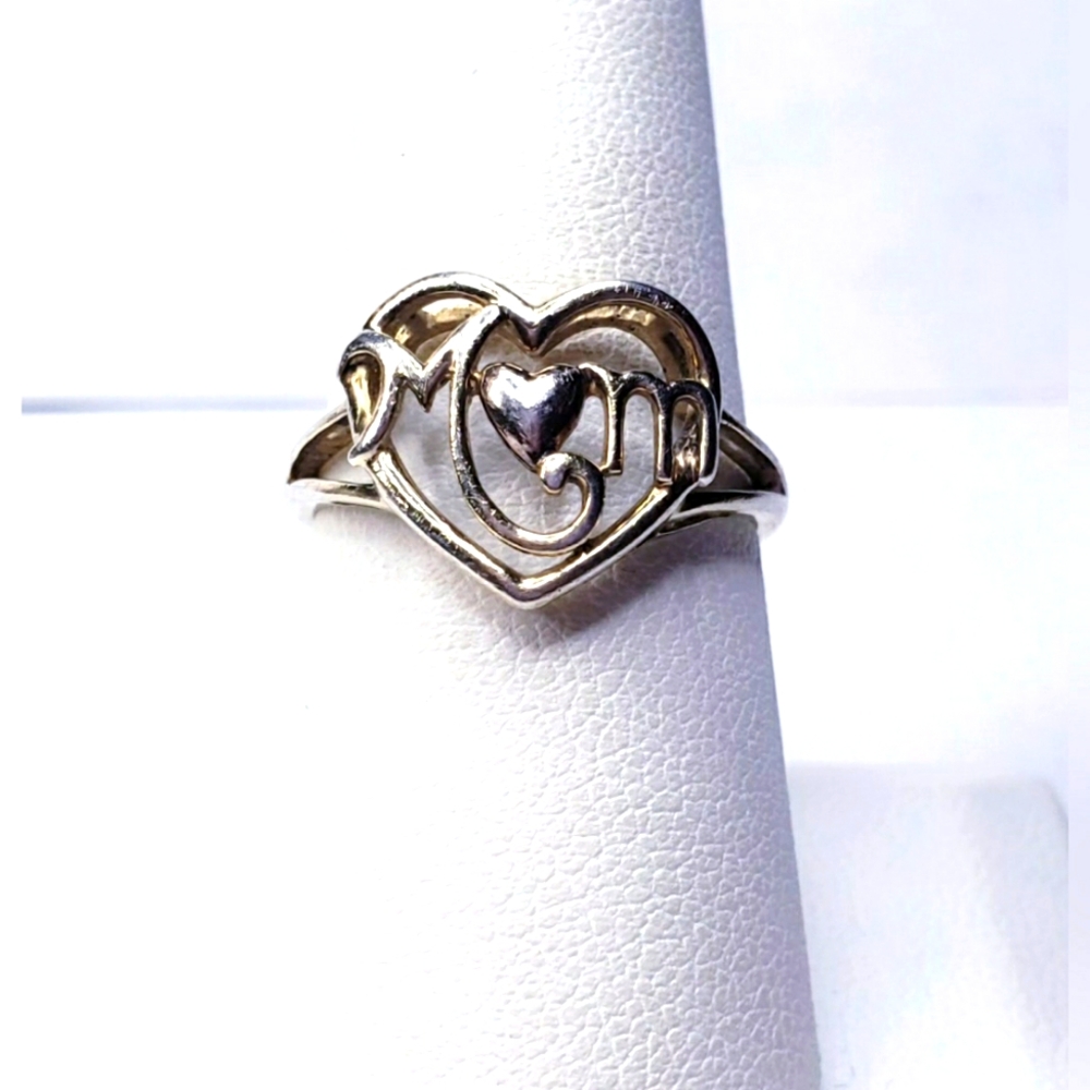 Heart Shaped Gold Vermeil Mom Ring Size 8